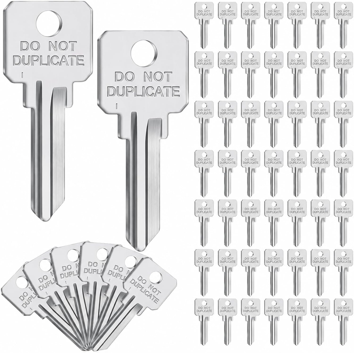 Pack of 50 Brass Key Blanks Uncut Blank Keys, Silver, Sc1 | Copper Do Not Duplicate Keys, Dnd House Key Blanks, for