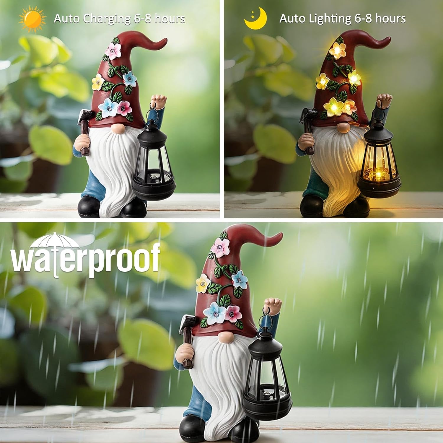 Gnome Hide a Key Outside Figurine Key Hider with Solar Light Yard | Resin Waterproof Garden Statue, Hidden Spare Key
