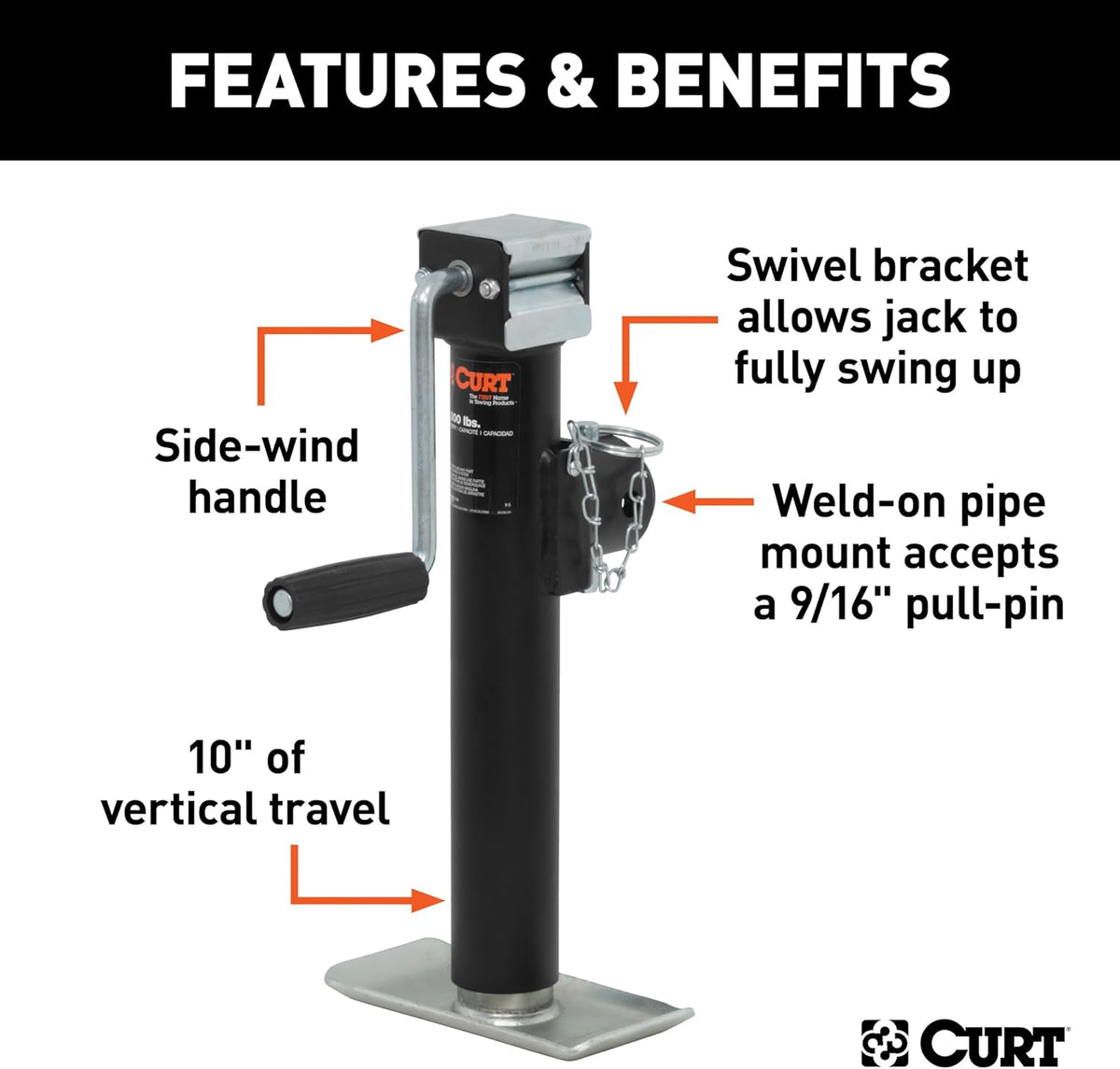28321 Weld-On Pipe-Mount Swivel Trailer Jack, 3, 000 lbs. Support Capacity and 2, 000 lbs. lift capacity , 10 Inches
