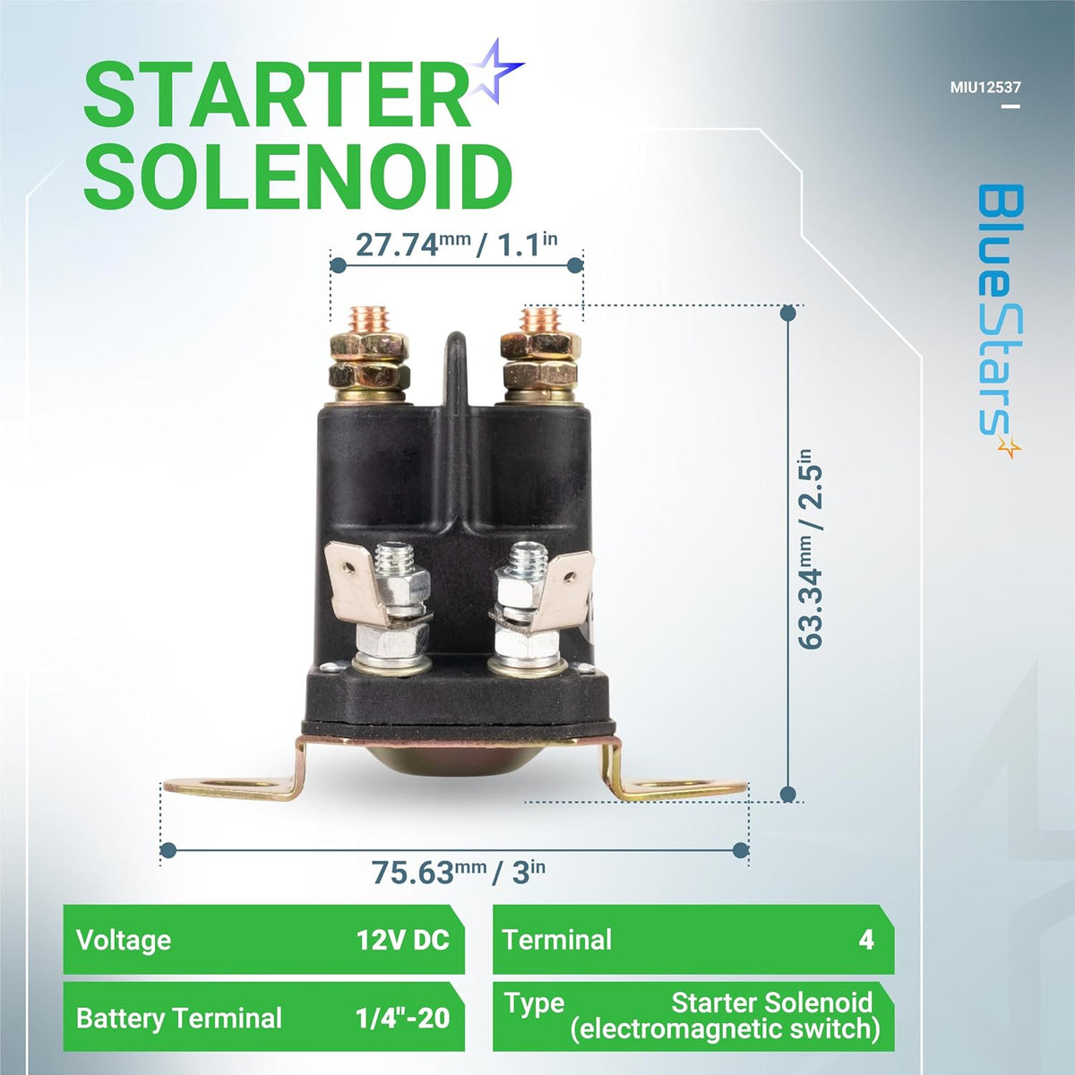 BlueStars MIU12537 Starter Solenoid - Compatible with John Deere S240 X300