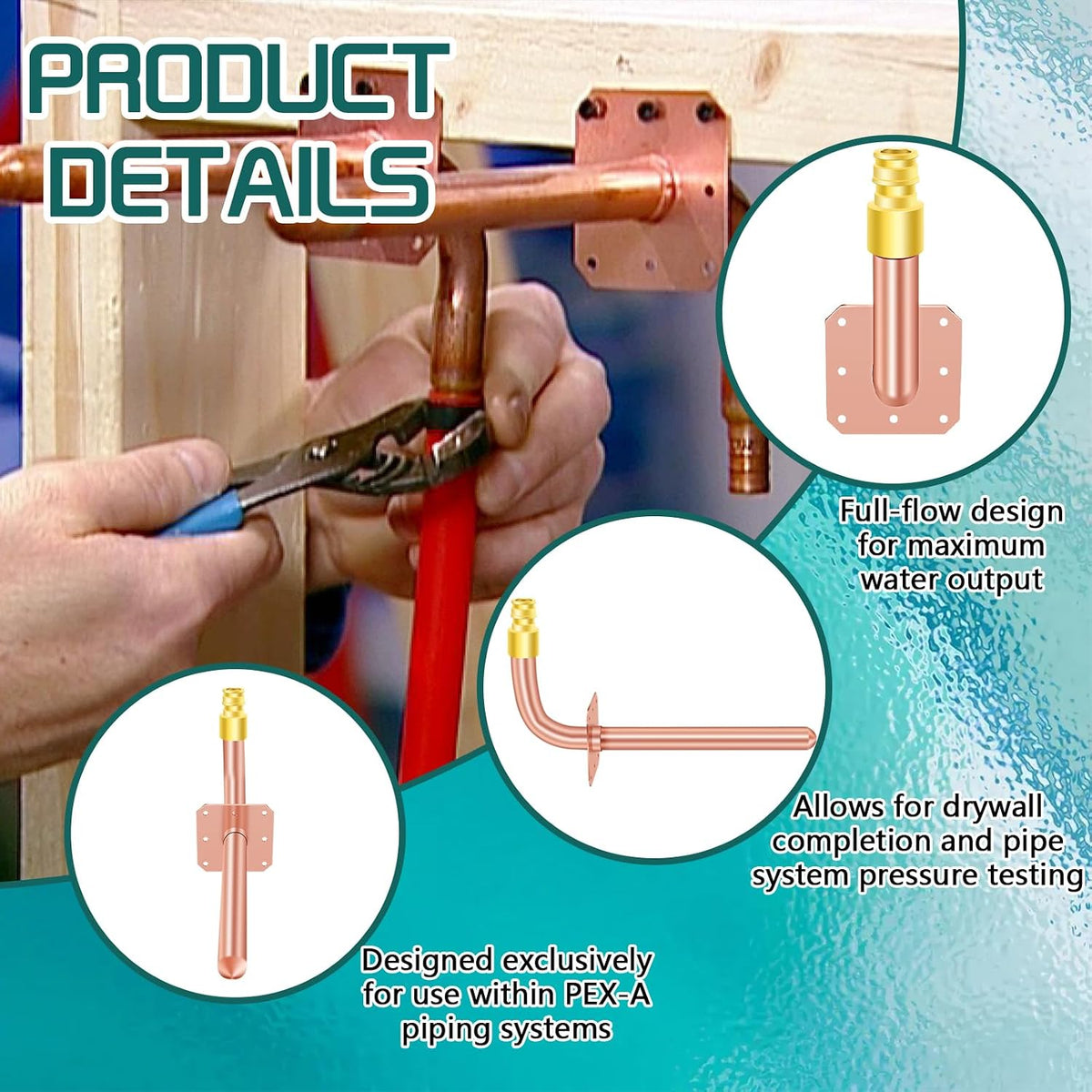 1/2" PEX-A Expansion Copper Stub Out, F1960, 6" Flanged, 5-Pack
