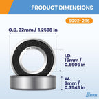 BRK (1 Pack) 6002-2RS Deep Groove Ball Bearing 15×32×9mm, Chrome Steel