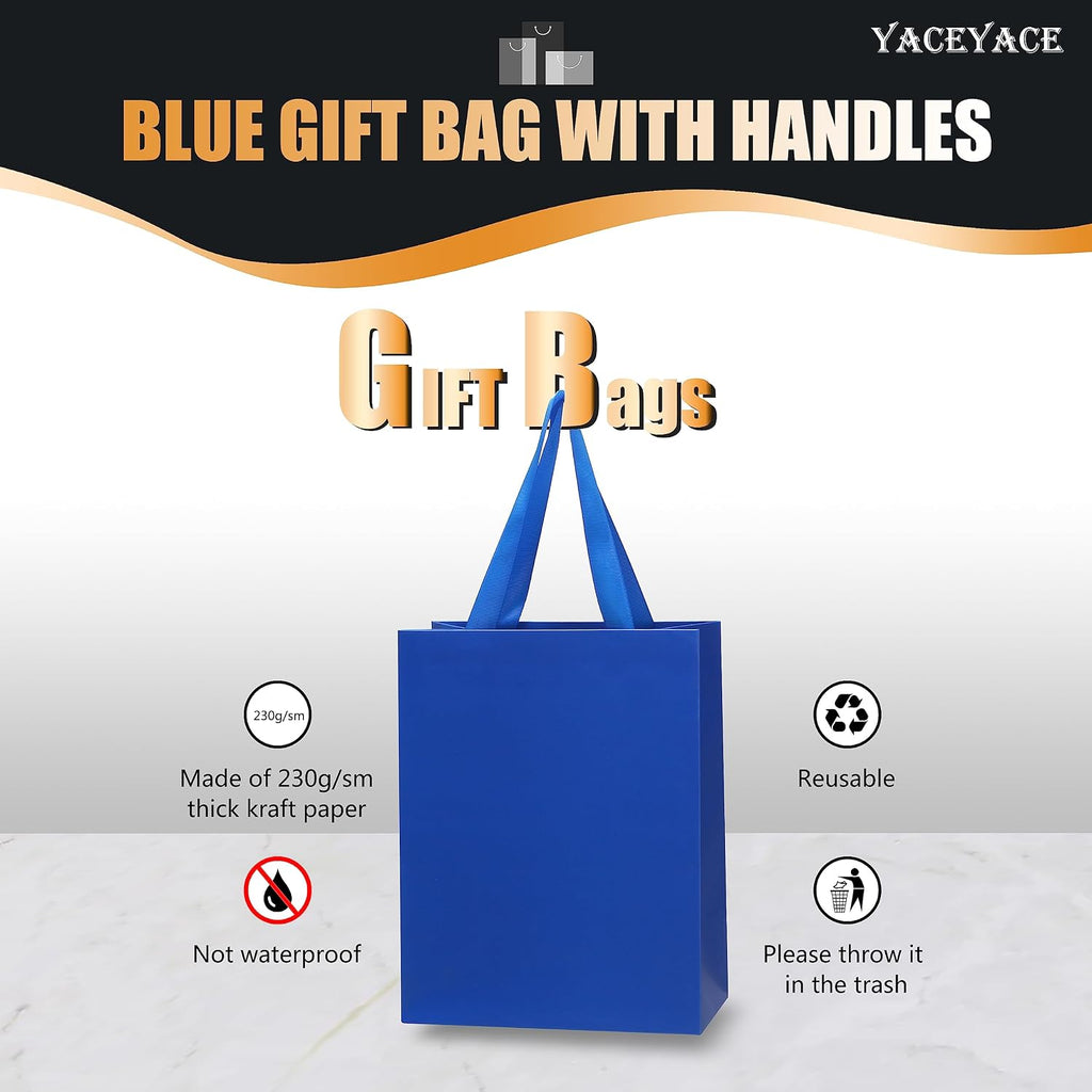 Blue Gift Bags Bulk, 20Pcs 8"x4.25"x10.5" Medium Blue