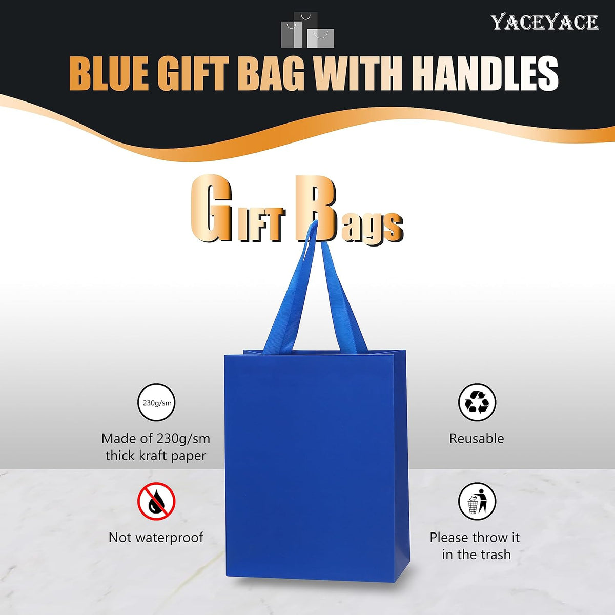 Blue Gift Bags Bulk, 20Pcs 8"x4.25"x10.5" Medium Blue