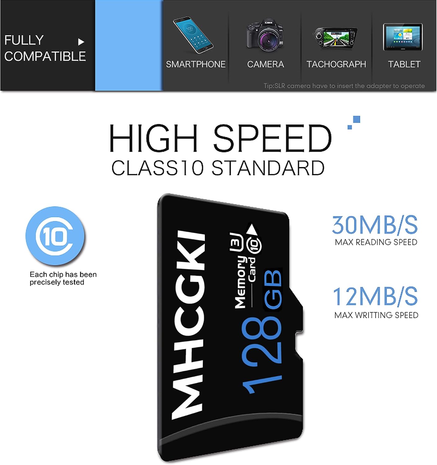 128GB Micro Memory Card High Speed Class 10 TF Memory Card with Adapter for Dash Cam,Camera,Smartphone,Tablet