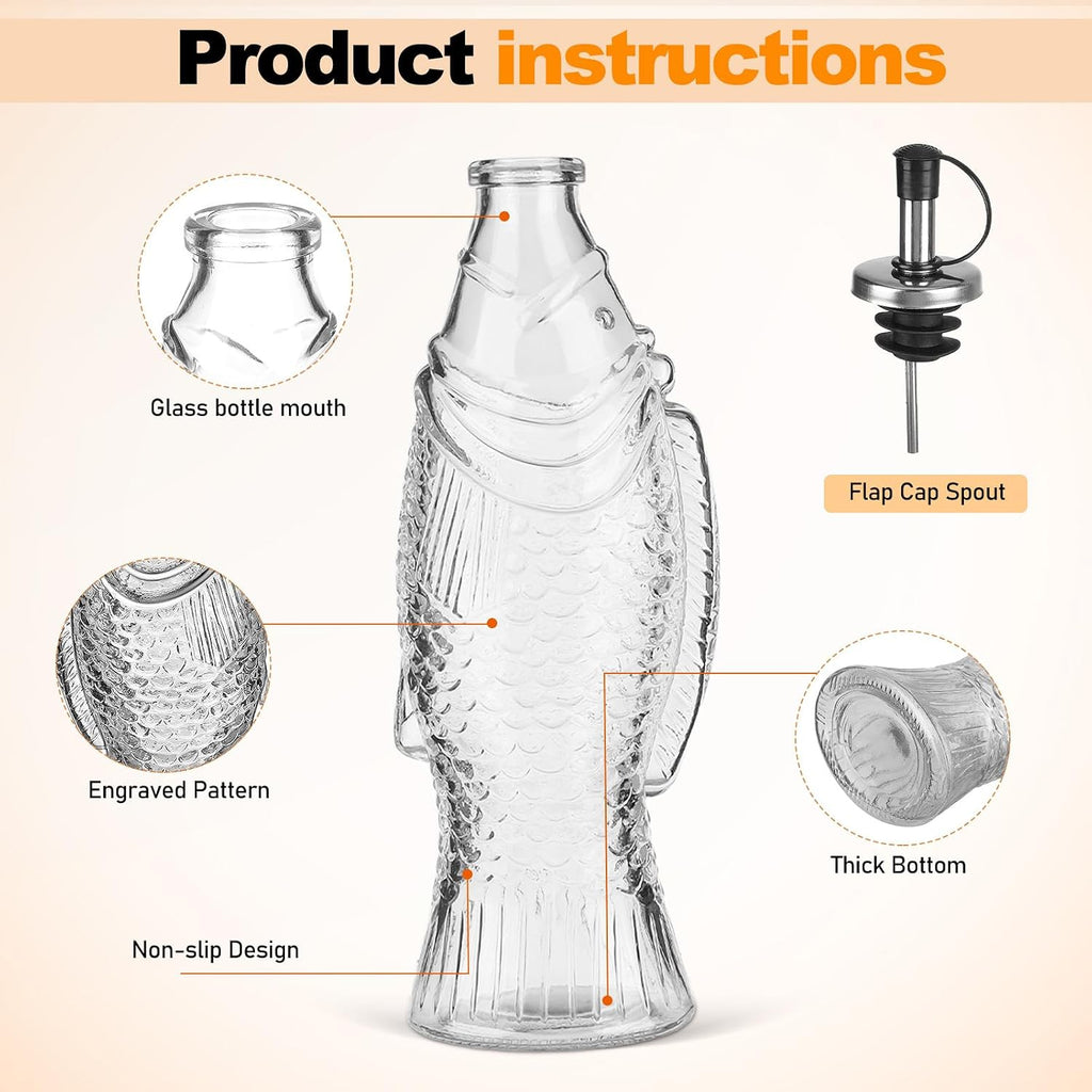 Oil Pitcher for Kitchen Glass Oil Dispenser Bottle Fish Shape Decorative Sauce Container Large Capacity Sauce Bottle