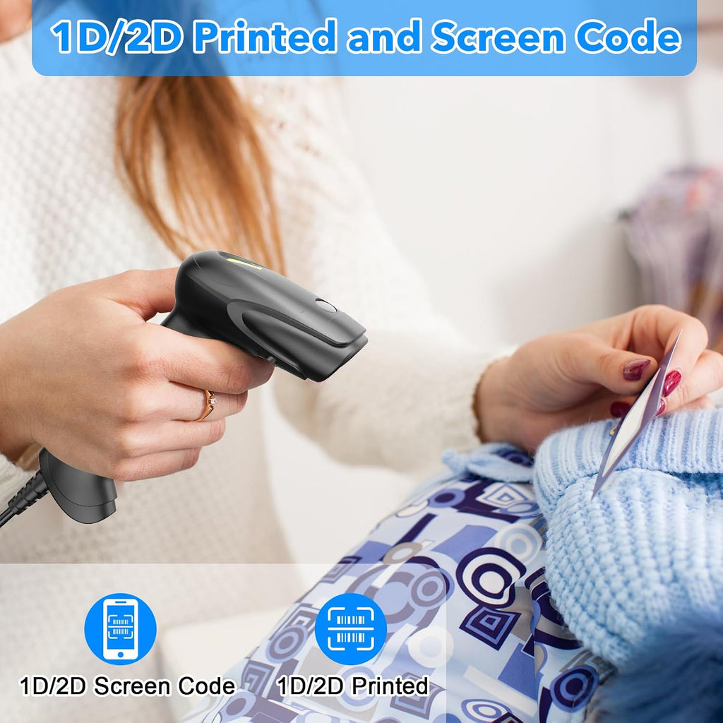 Barcode Scanner with Stand USB Wired Inventory 2D 1D QR Code Scanner with Automatic Hands-Free Scanning Barcode