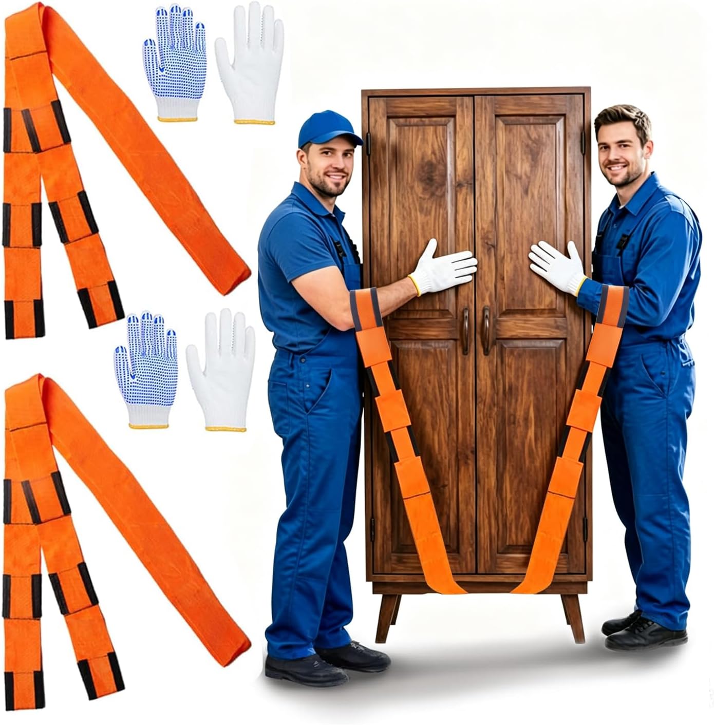 Moving Strap Kits for Lifting with Anti-Slip Sponge Pads, 2-Person Adjustable Lifting and Moving System with Cotton