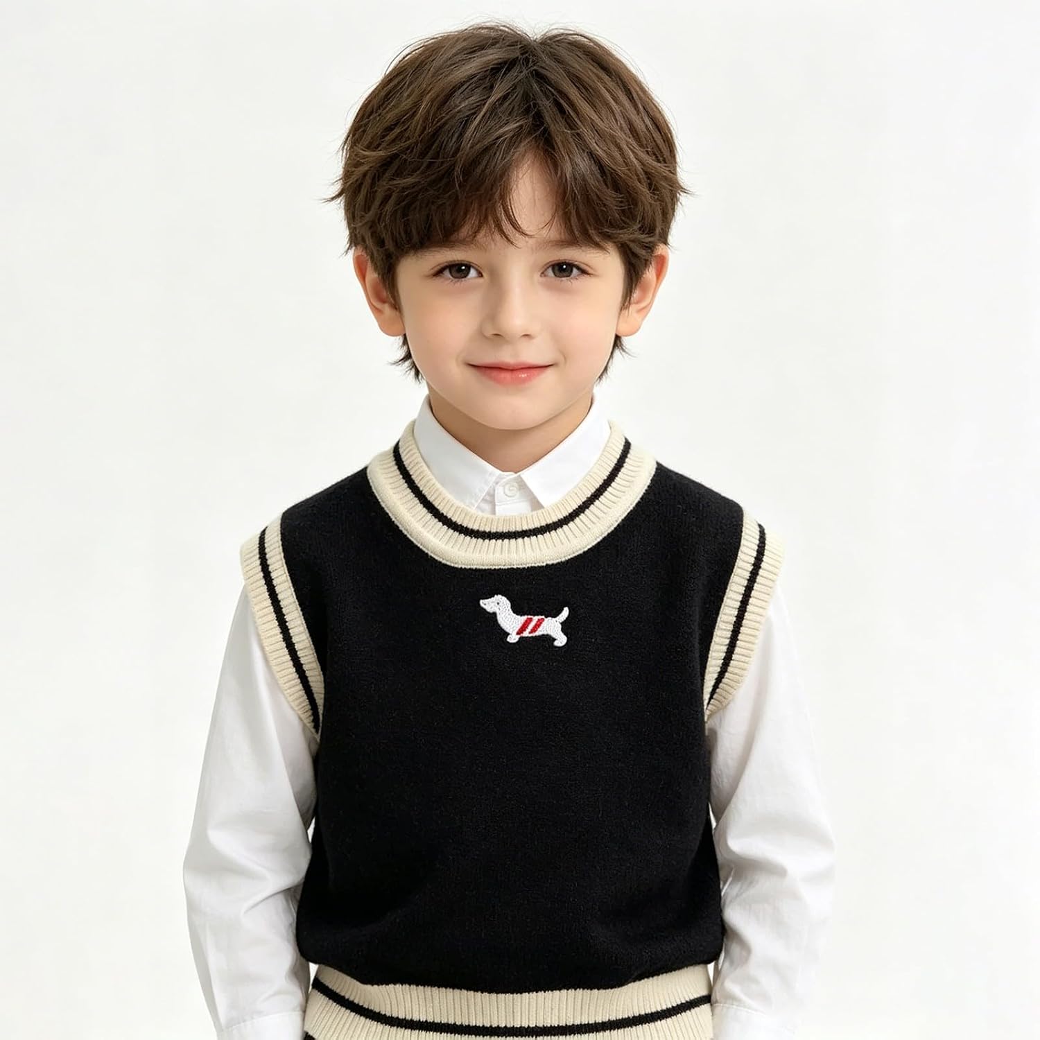 Kids Sweaters Casual Sleeveless Neck Striped Trim Knit Sweater Baggy Comfy Fashion Cute Embroidery Preppy Style