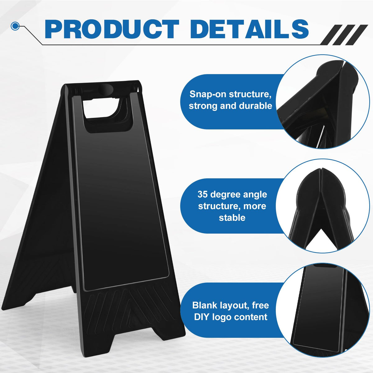 2 Pack 24" Height Blank Floor Sign Black A-frame Foldable Caution Sign Stick/Write-On Double Sided Safety Warning for
