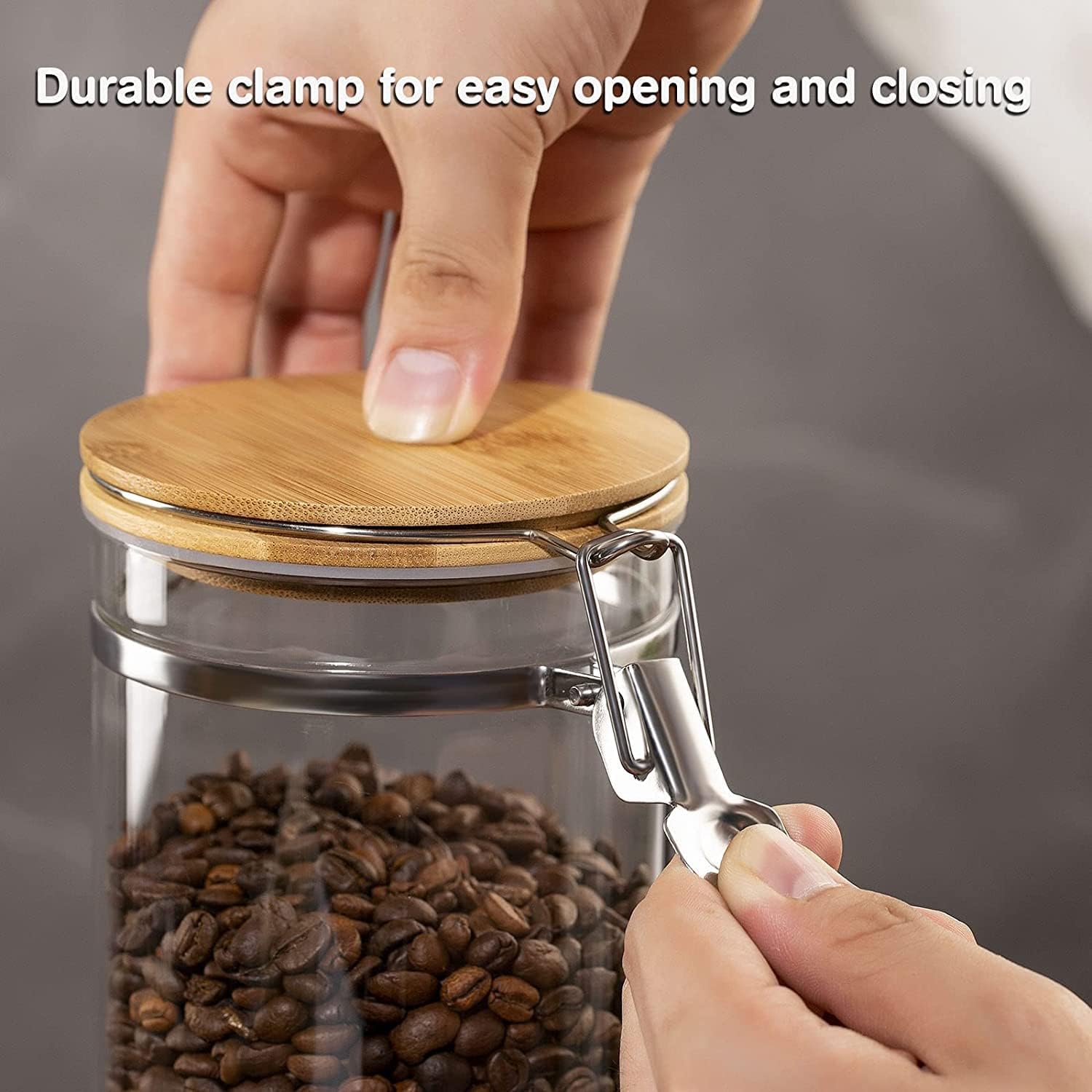 Coffee Container with Shelf: 2P 45OZ Glass Airtight Coffee Holder | Large Capacity Coffee Canister w/Wooden Scoop