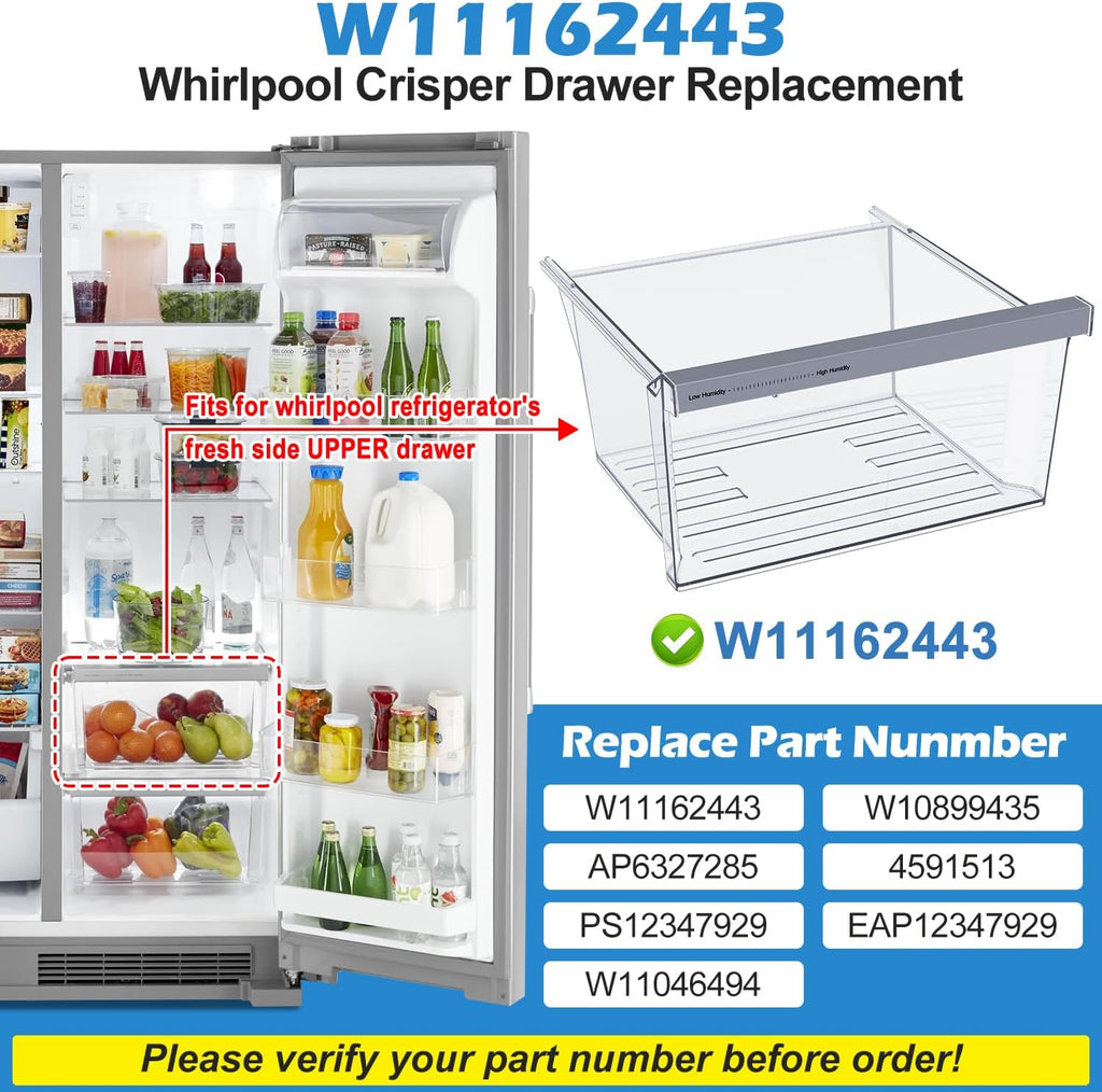 UPGRADED W11162443 Refrigerator Crisper Drawer For Whirlpool Crisper Drawer