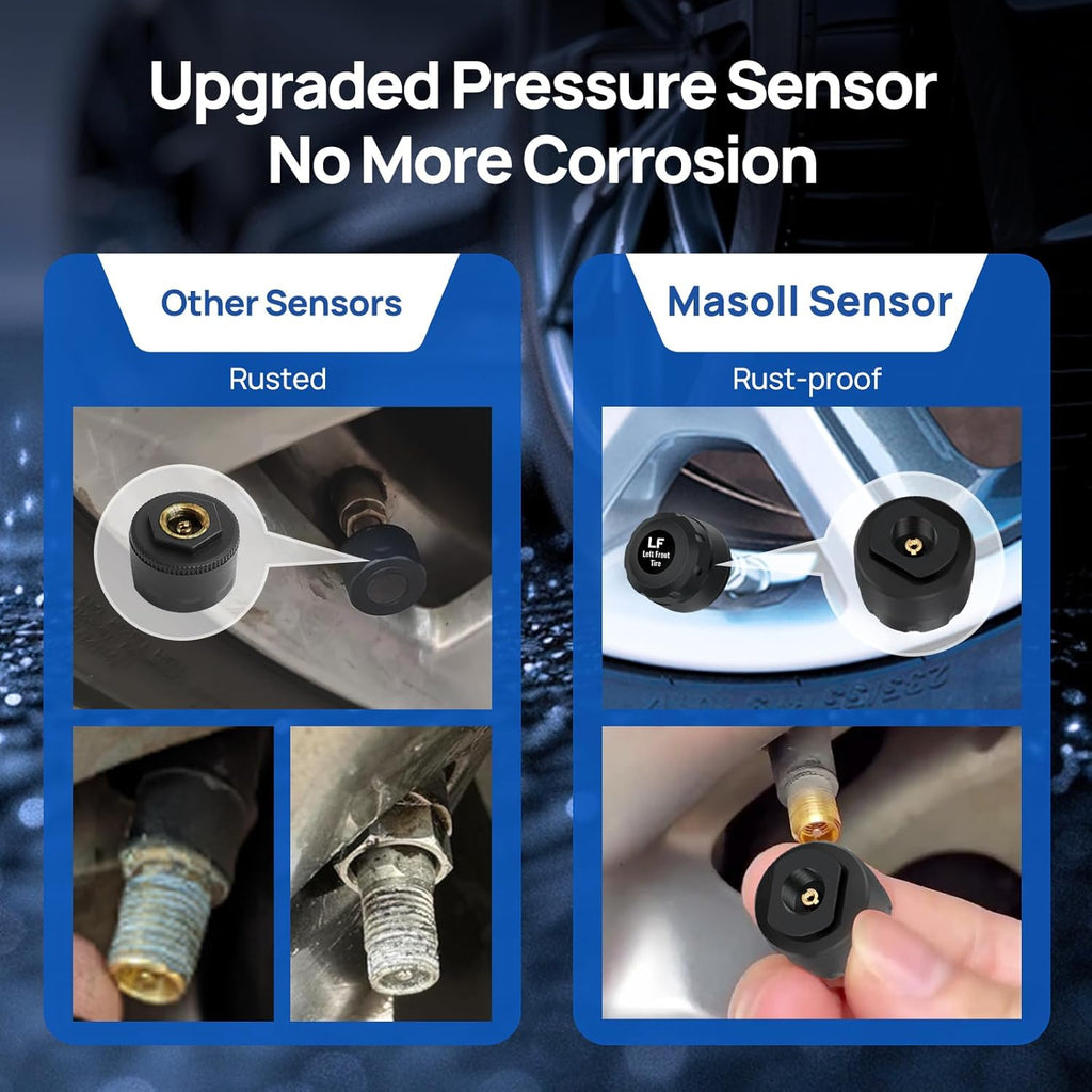 M13 Tire Pressure Monitoring System, RV/Trailer TPMS with 4 Sensors | Solar Charging, Auto Calibration, LCD Display