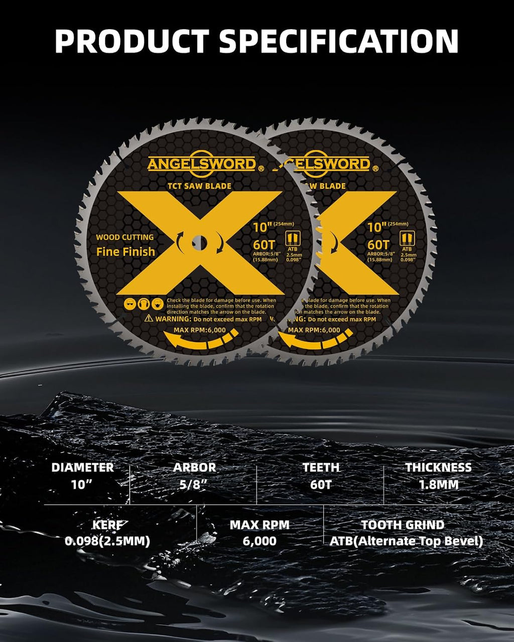 10 Inch Table Saw Blade/Miter Saw Blade for Fine Finish Wood Cutting, 60T, 2 Pack