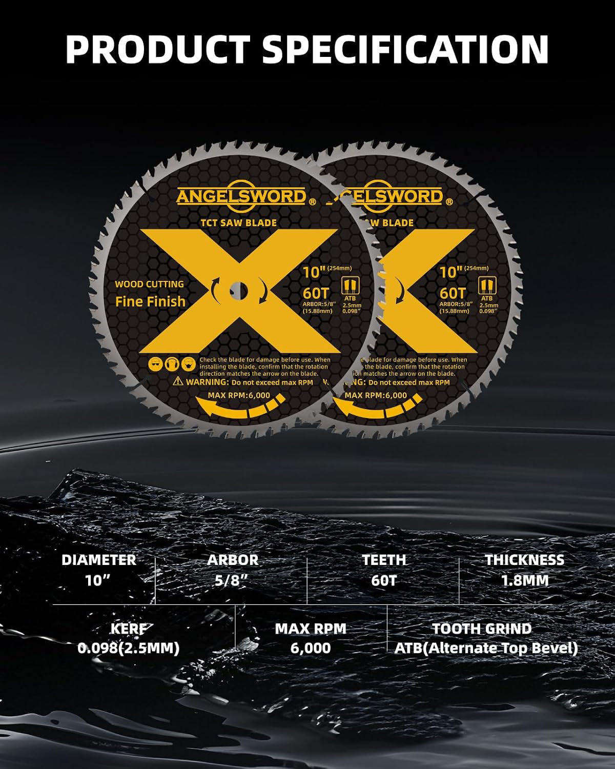 10 Inch Table Saw Blade/Miter Saw Blade for Fine Finish Wood Cutting, 60T, 2 Pack