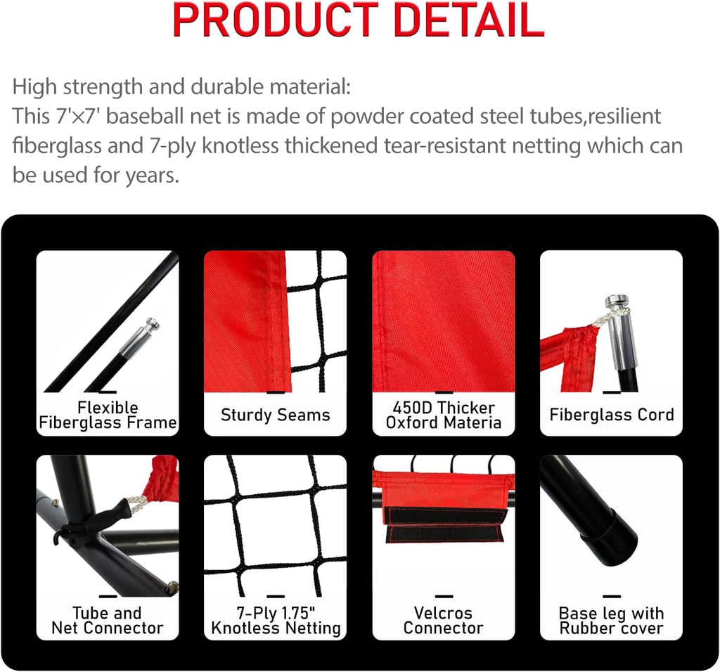 7x7 Ft Baseball and Softball Training Net with Batting Tee, Strike Zone Target, Portable Hitting and Pitching