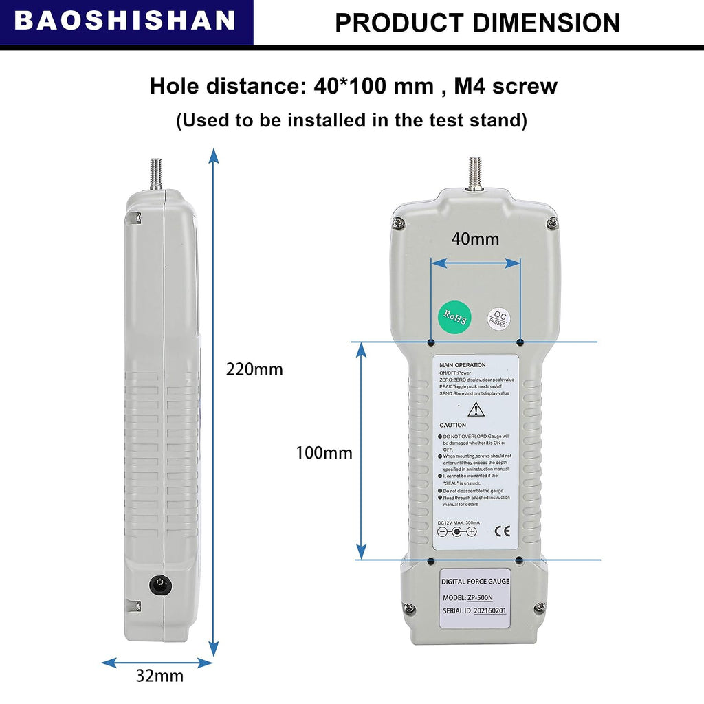 BAOSHISHAN ZP-500N Digital Force Gauge Push Pull Gauge with Output Function