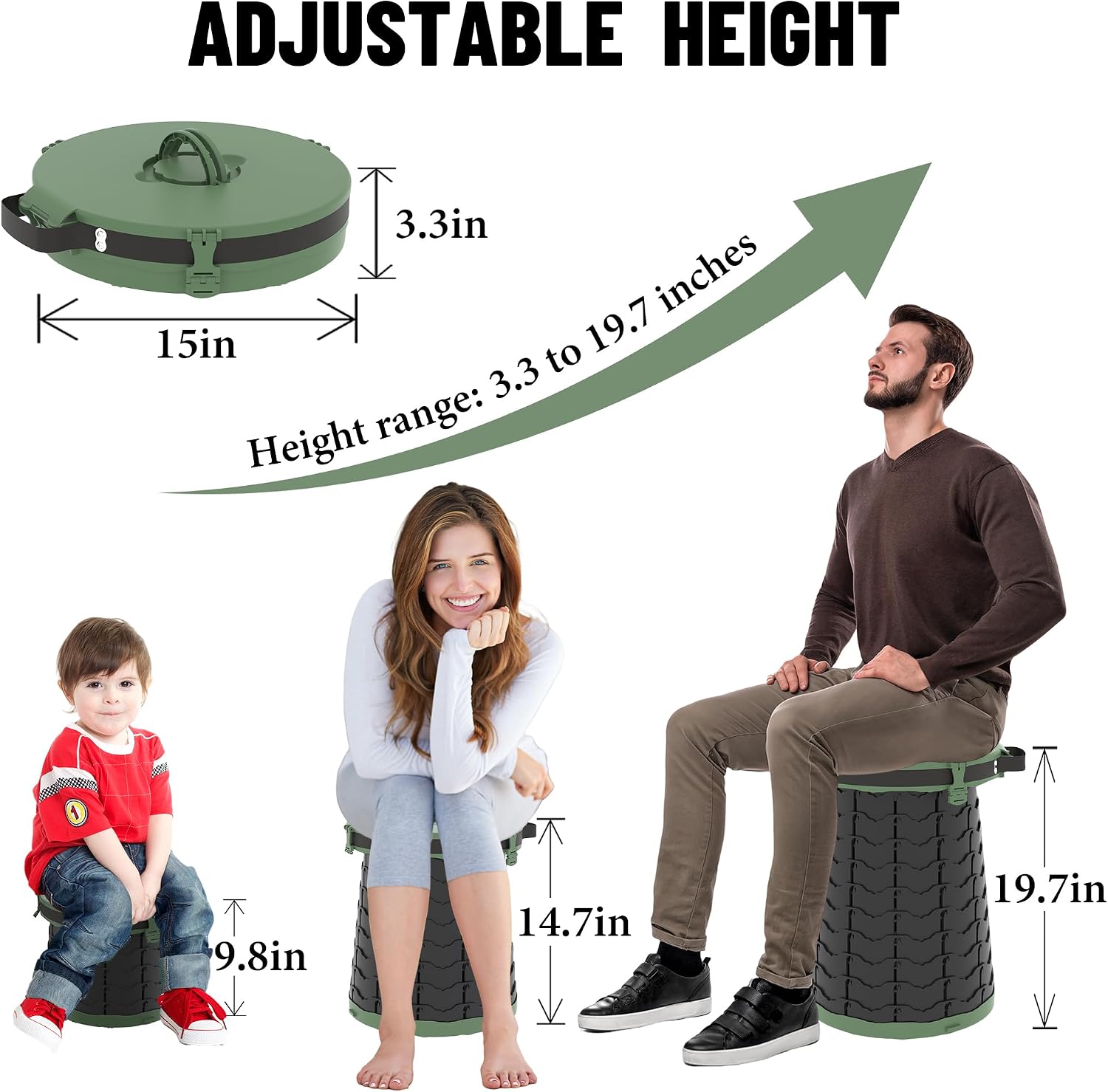 XXL Portable Toilet for Camping,880lbs Capacity,19.7" H Adjustable Outdoor Toilet with 7 Garbage Bags,Porta Potty for