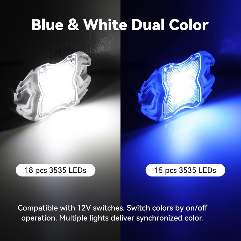 Dual‑Color White & Blue 12V IP68 LED Deck Courtesy Boat Lights, 4‑Pack
