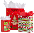 9 Pack Assorted Sizes Red Christmas Gift Bags with Tissue Paper