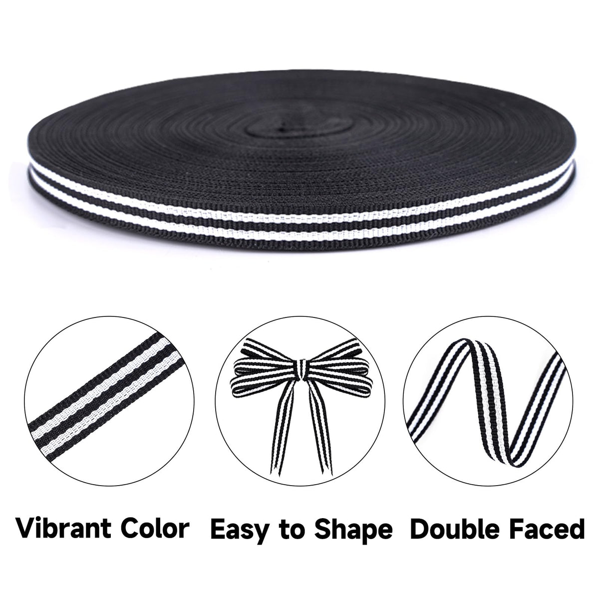 Black and White Striped Ribbon - 3/8 Inch x 55 Yards