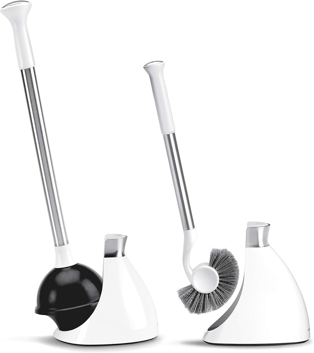 Toilet Plunger and Toilet Brush Set with Holder, Magnetic Drip-Free Covers, Crescent Brush Head and Modern-Toilet