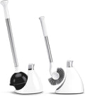 Toilet Plunger and Toilet Brush Set with Holder, Magnetic Drip-Free Covers, Crescent Brush Head and Modern-Toilet