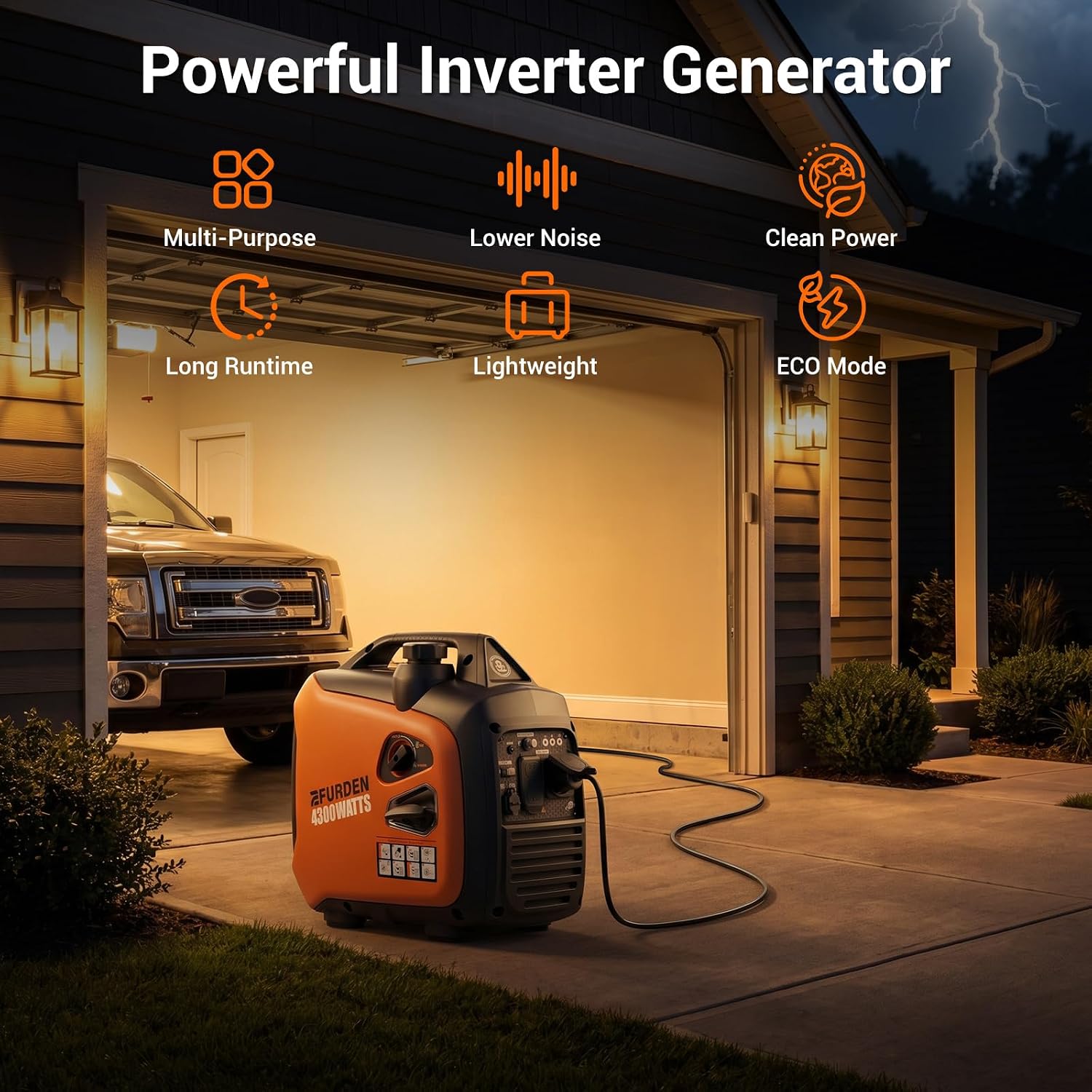 4300 Watts Portable Inverter Generator, Gas Generator for Outdoor Camping, Home Use, 30A RV Ready, 45 Lbs, EPA Compliant