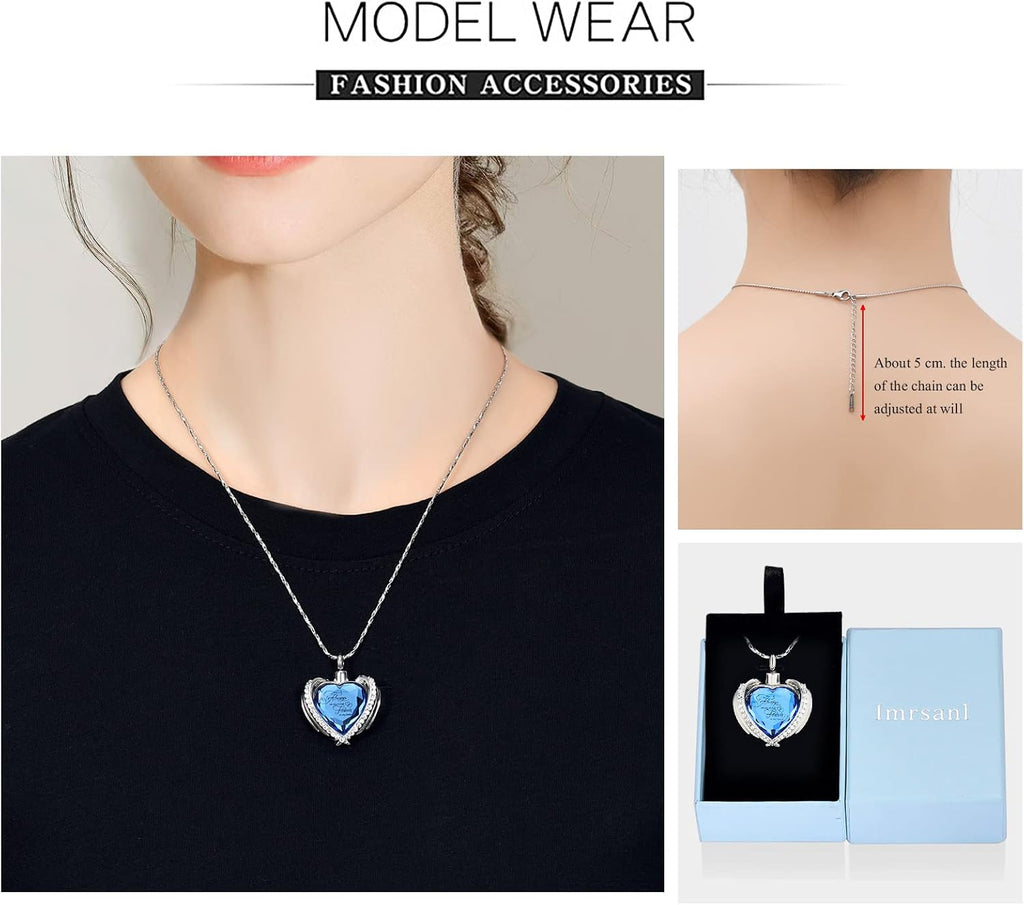 Cremation Jewelry for Ashes Pendant - Crystal Heart Urn Necklace with Mini Keepsake Urn Memorial Ash Jewelry