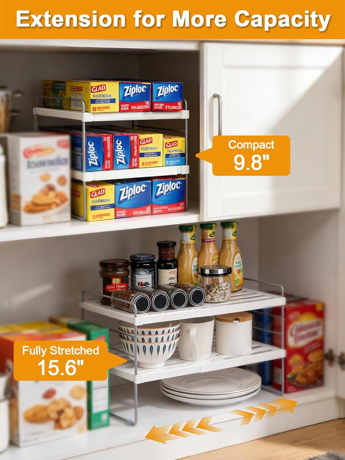 Foil and Plastic Wrap Organizer, Expandable Kitchen Pantry Storage, Height Adjustable Cabinet Rack for Kitchen