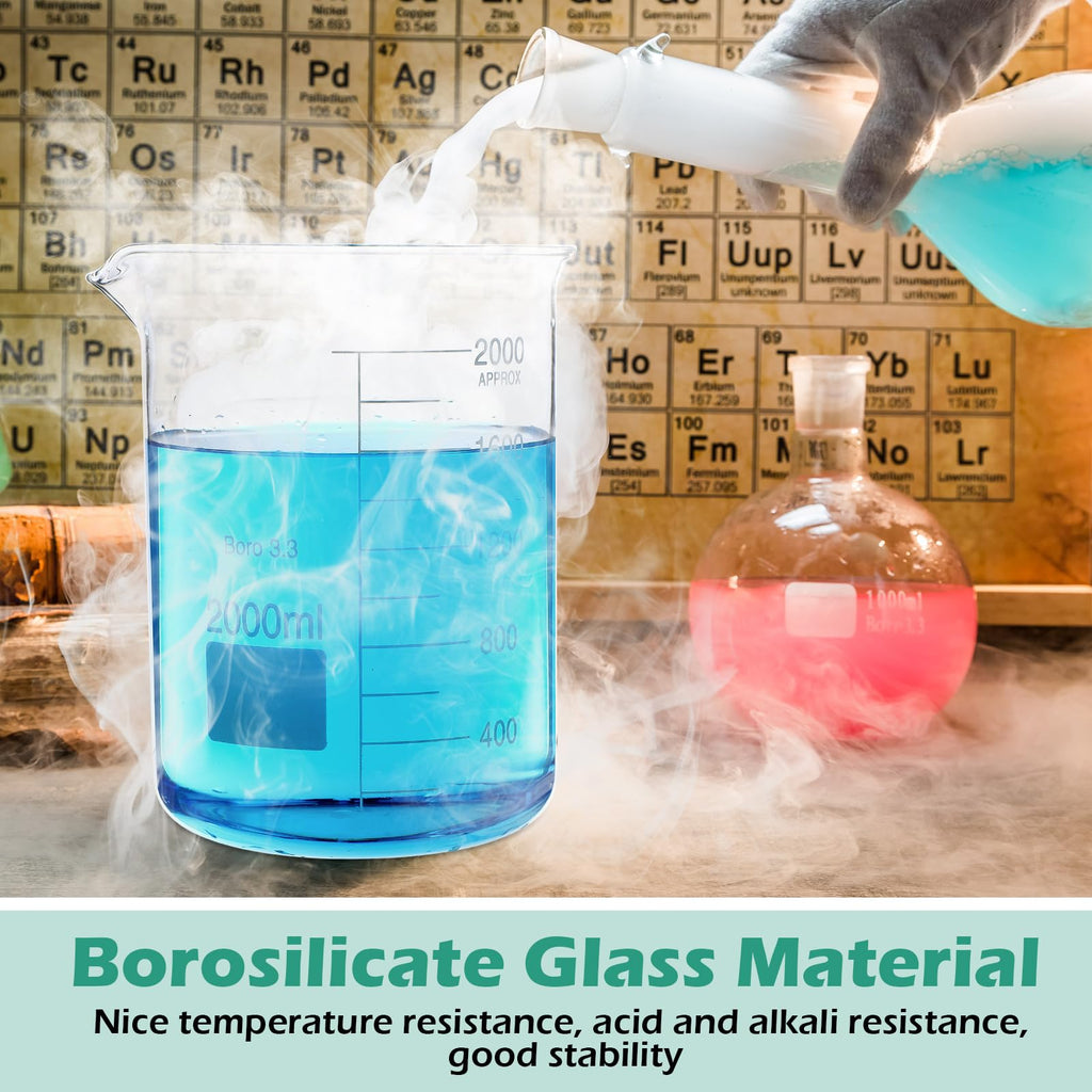 2 Pcs 2000ml Beaker 3.3 Borosilicate Glass Beakers Lab Beakers
