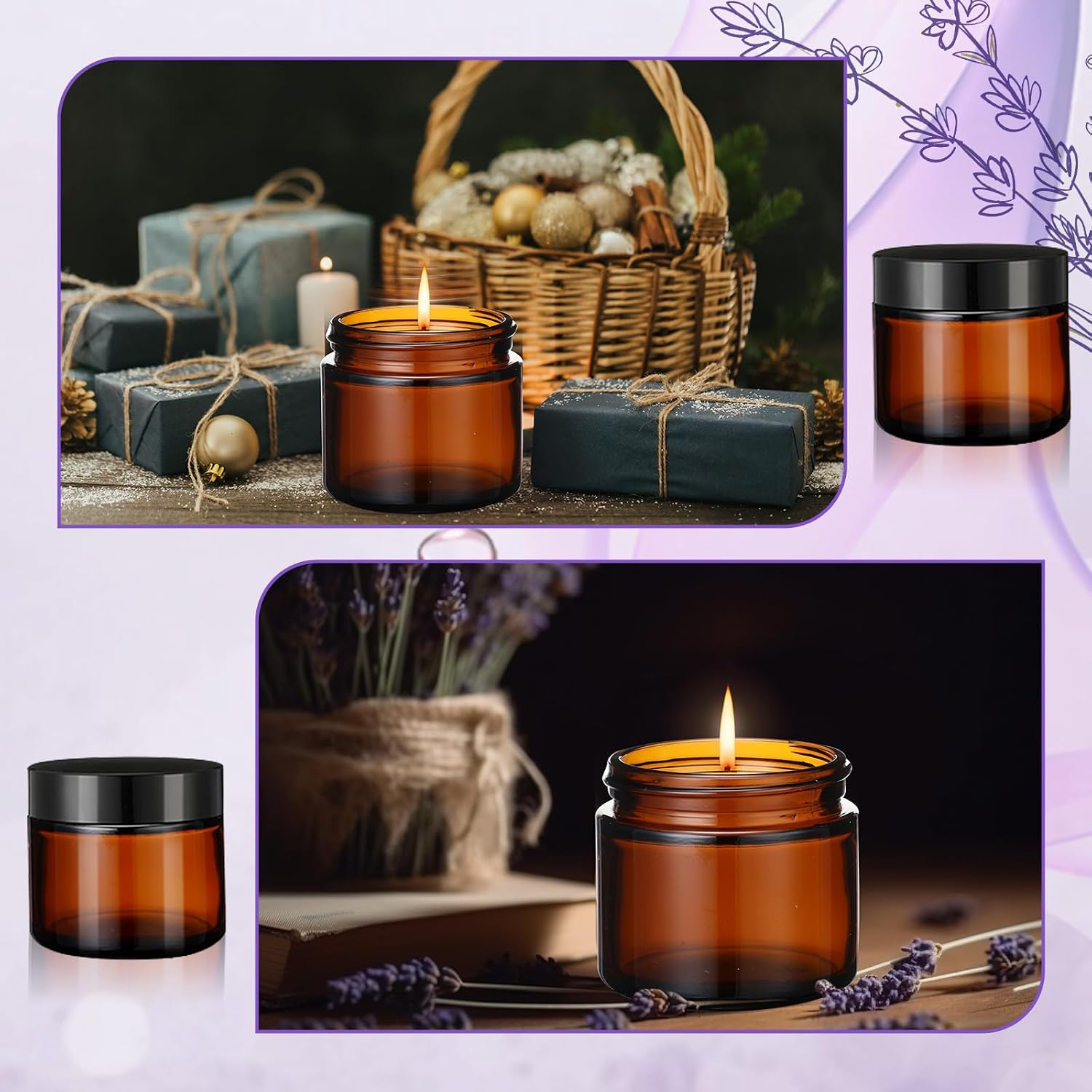 2 oz Glass Jars with Lids, Clear Candle Jars with Black Lids Round Empty Candles Container Tins for Candle Making