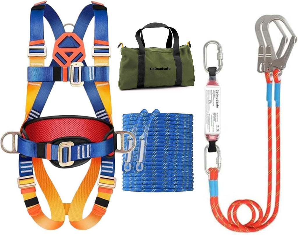 Safety Harness Fall Protection Kit,Full Body Roof Harness for Construction,Heavy-Duty Harness with Safety Rope