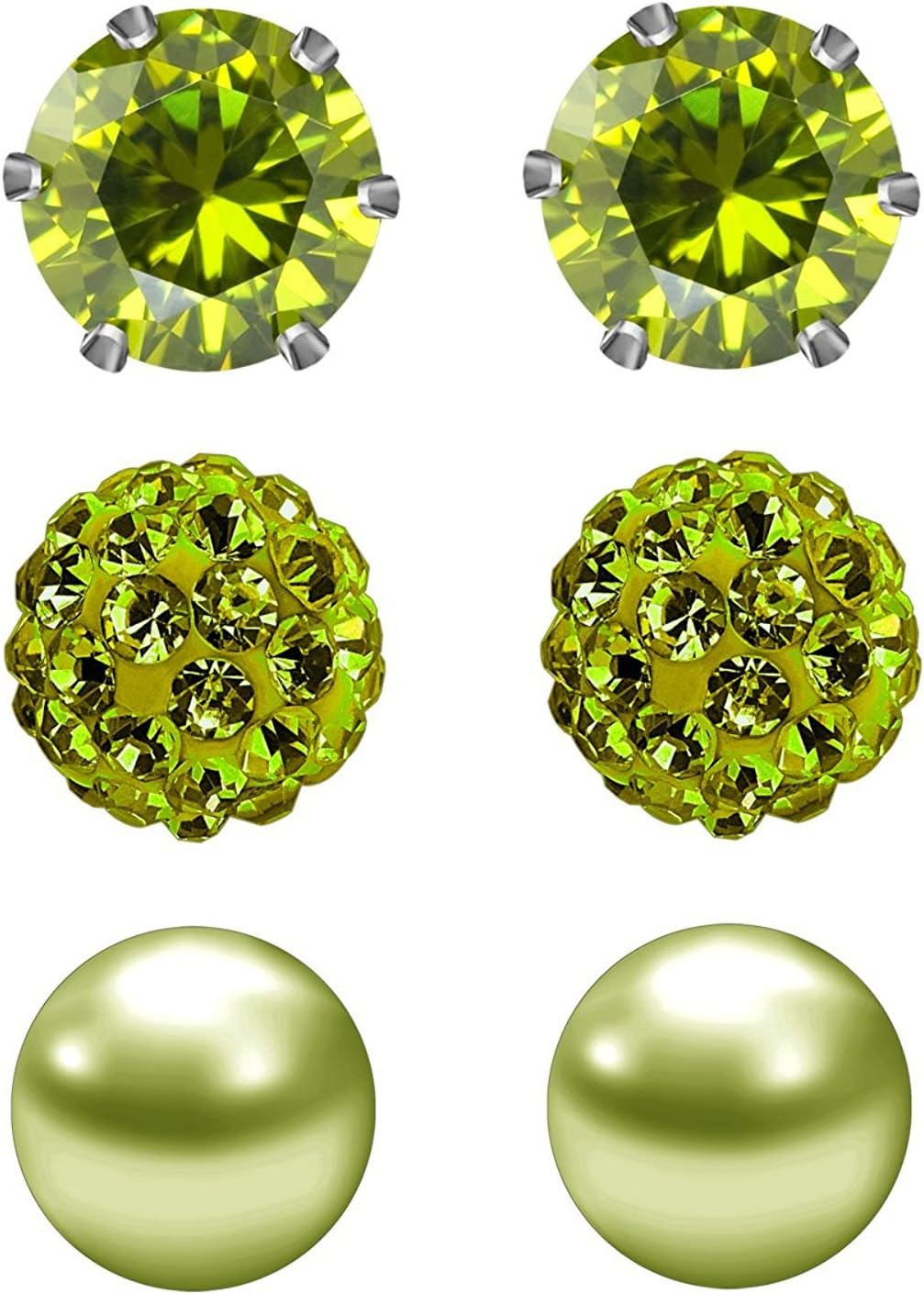 Birthstone Studs Earring Set Cubic Zirconia Rhinestones Crystal Ball Faux Pearl Stainless Steel Stud Earrings for