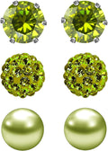 Birthstone Studs Earring Set Cubic Zirconia Rhinestones Crystal Ball Faux Pearl Stainless Steel Stud Earrings for