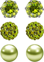 Birthstone Studs Earring Set Cubic Zirconia Rhinestones Crystal Ball Faux Pearl Stainless Steel Stud Earrings for