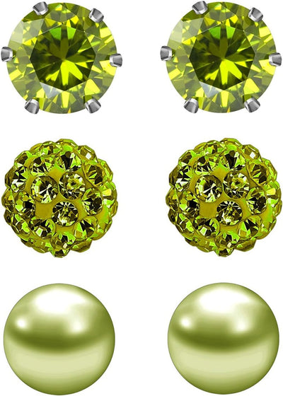 Birthstone Studs Earring Set Cubic Zirconia Rhinestones Crystal Ball Faux Pearl Stainless Steel Stud Earrings for