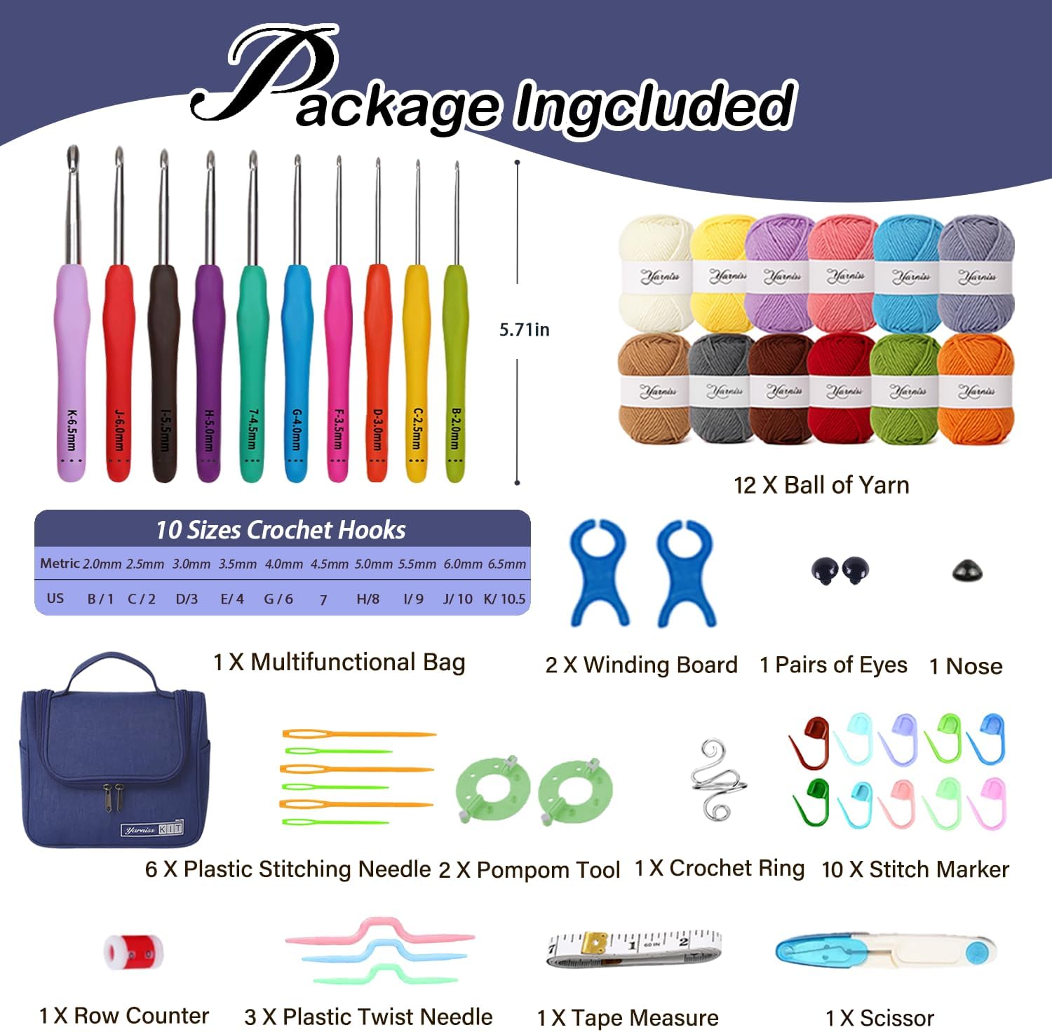 Crochet Kit for Beginners, All in One Crochet Kits with 840 Yards Crochet Yarn, Ergonomic Crochet Hooks Set with Yarn