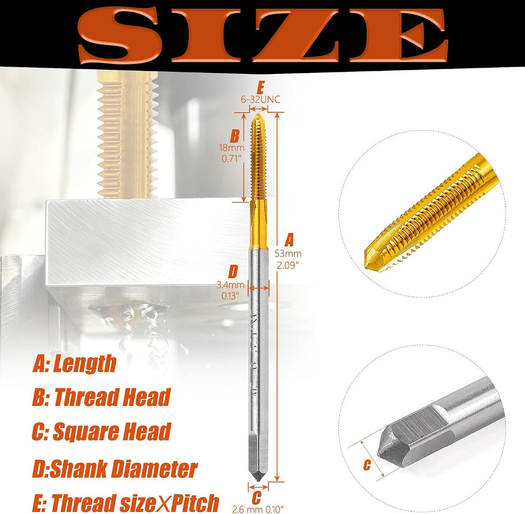 2Pcs 6-32 UNC Spiral Point Thread Tap for Stainless Steel and Metal