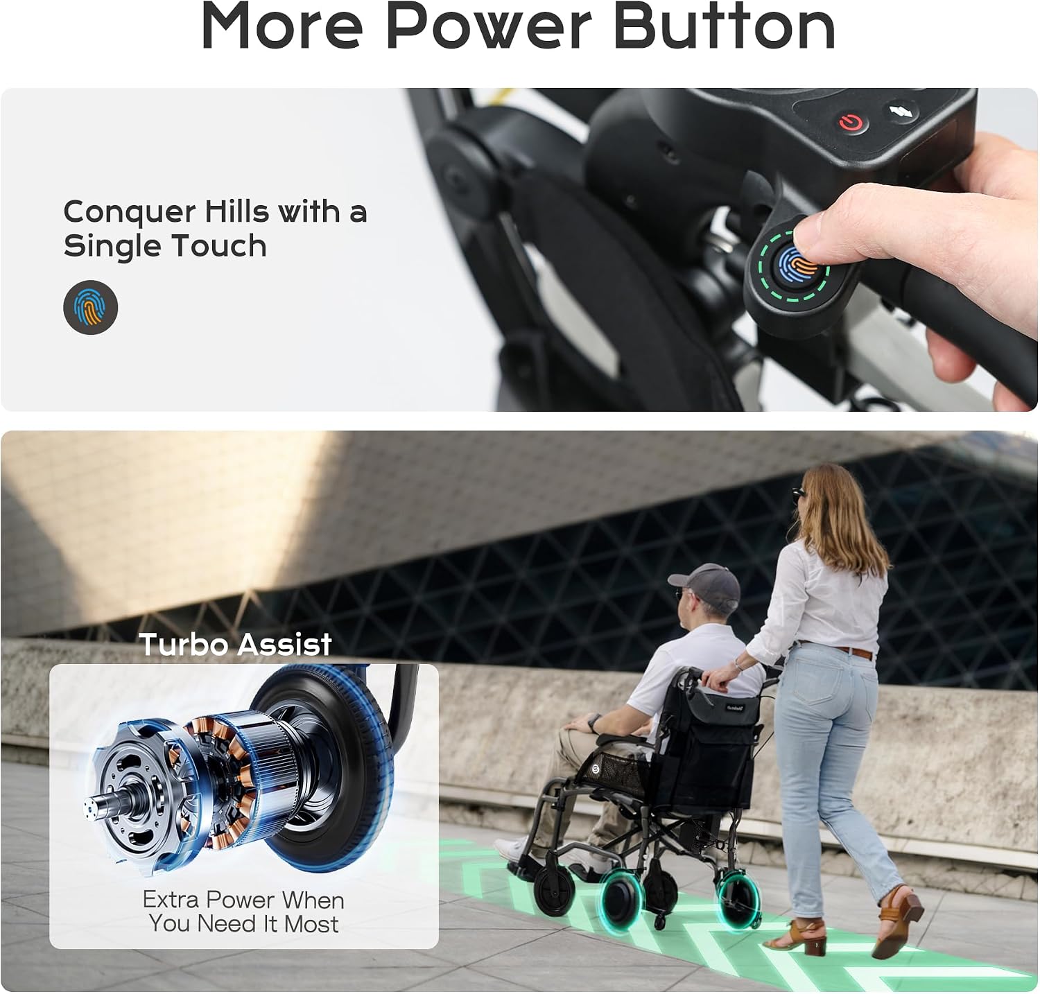 Lightweight Electric Power Assist Transport Wheelchair for Adults, Portable Folding Wheel Chair with Dual 250W