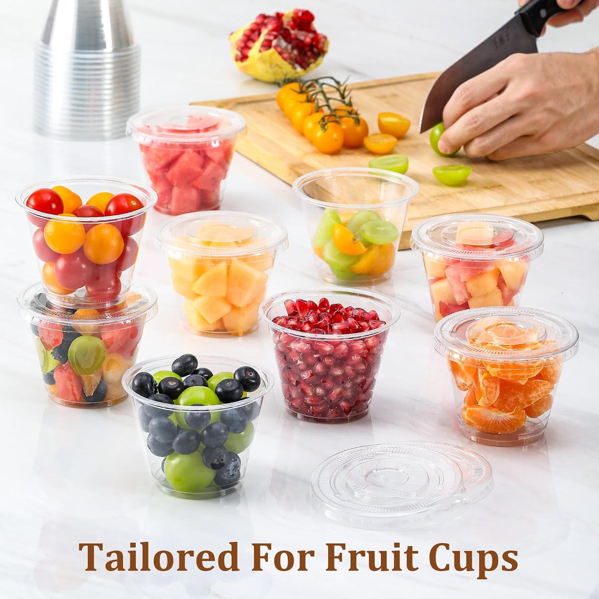 [50 Sets, 9 oz Clear Plastic Cups With Flat Lids No Hole, Disposable Cups With Lids for Ice Cream, Pudding, Cake