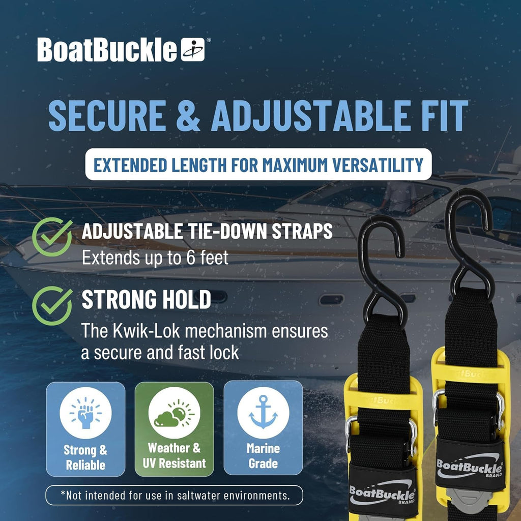 BoatBuckle Pro Series Kwik-Lok Transom Tie Downs, 2 in x 6 Ft, 2-Pack