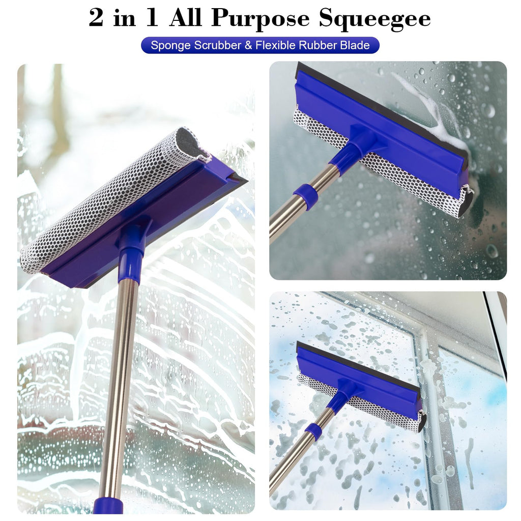 2-in-1 Window Squeegee&Car Squeegee with 15.7"-27.5" Retractable Stainless Steel Handle, Windshield Cleaner Tool for