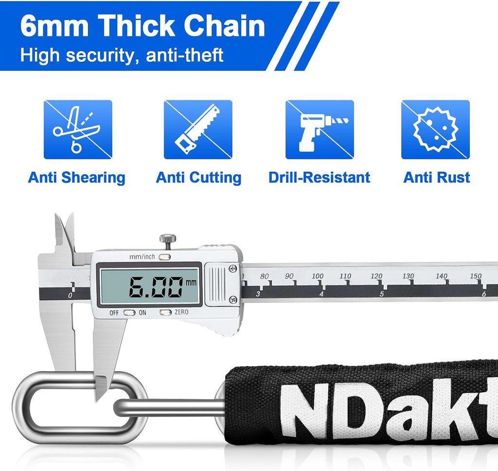 Bike Lock, 5 Digit Combination Heavy Duty Anti Theft Bicycle Chain Lock, 2.62/3.2/4.27/5/6Ft Long, High Security