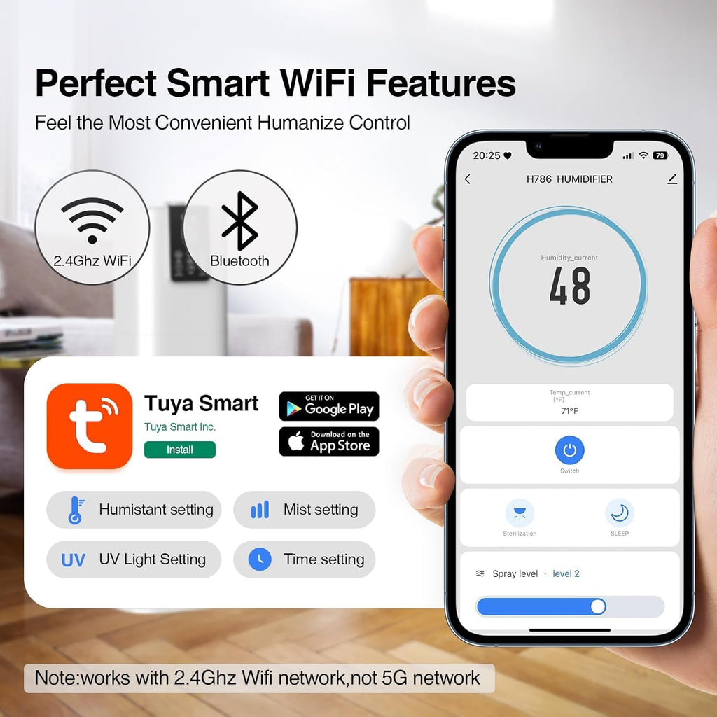 8L/2.1 Gal Smart Humidifier Large Room, Top Fill Cool Mist Humidifiers for Bedroom with App & Remote Control, Night