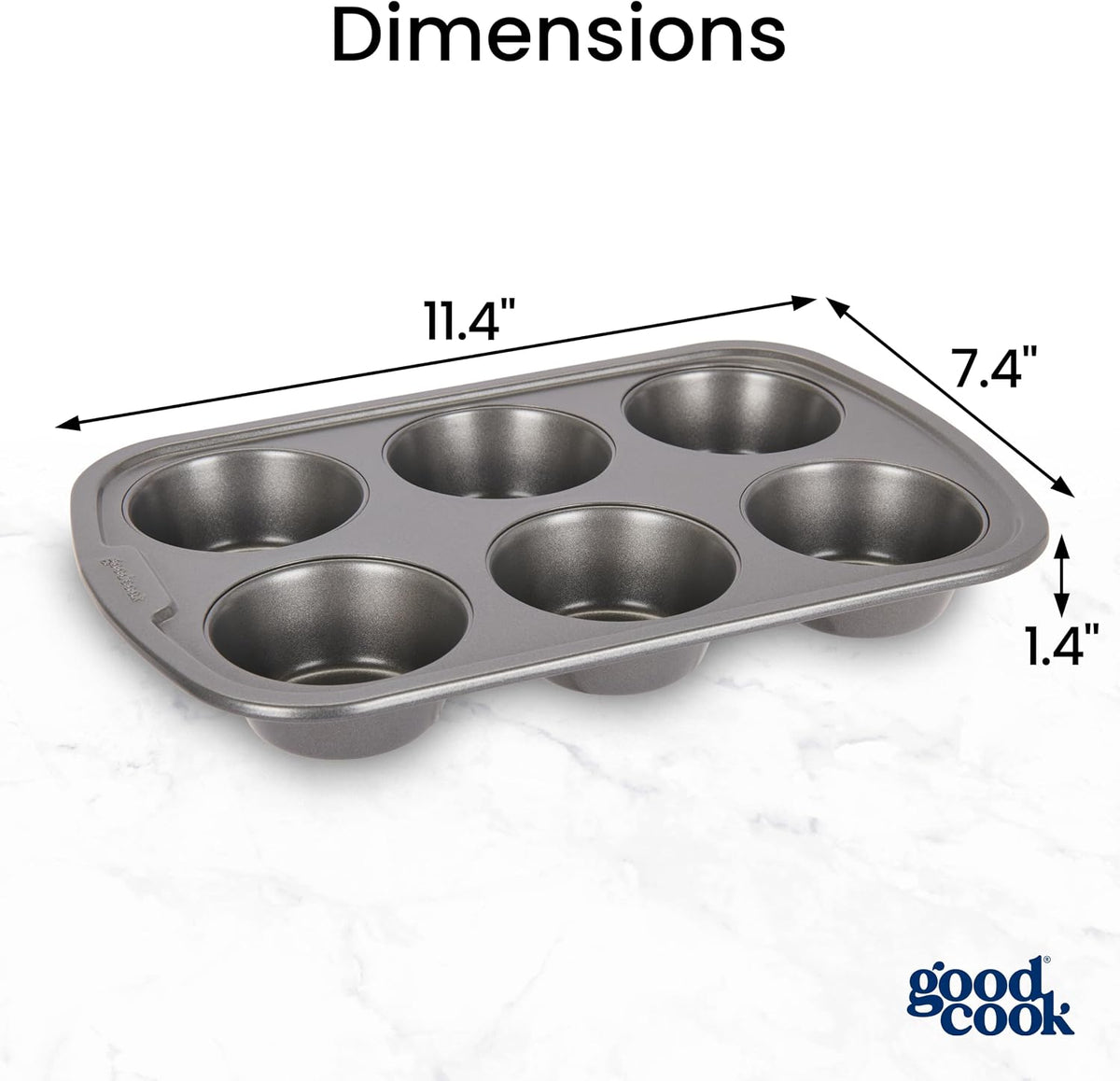 Everyday Muffin Pan Nonstick Warp-Resistant Carbon Steel Construction, 6-Cup, Gray