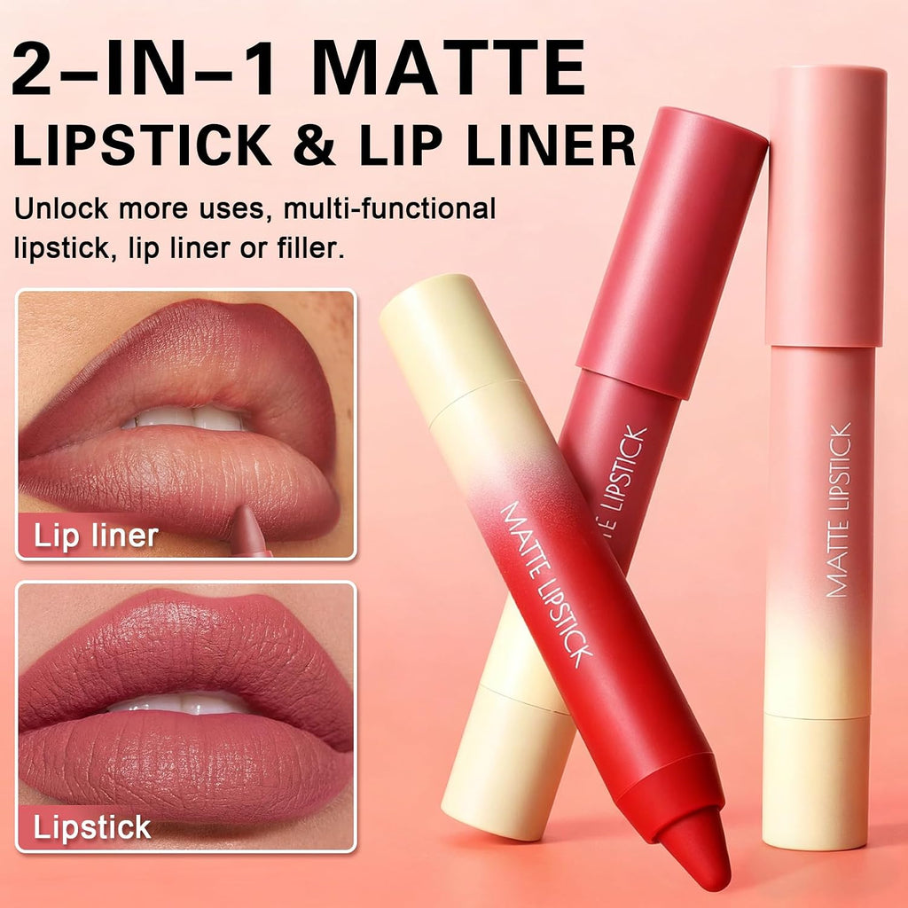 2-in-1 Matte Lip Crayon Nude Lipstick & Liner with Lip Brush, #01
