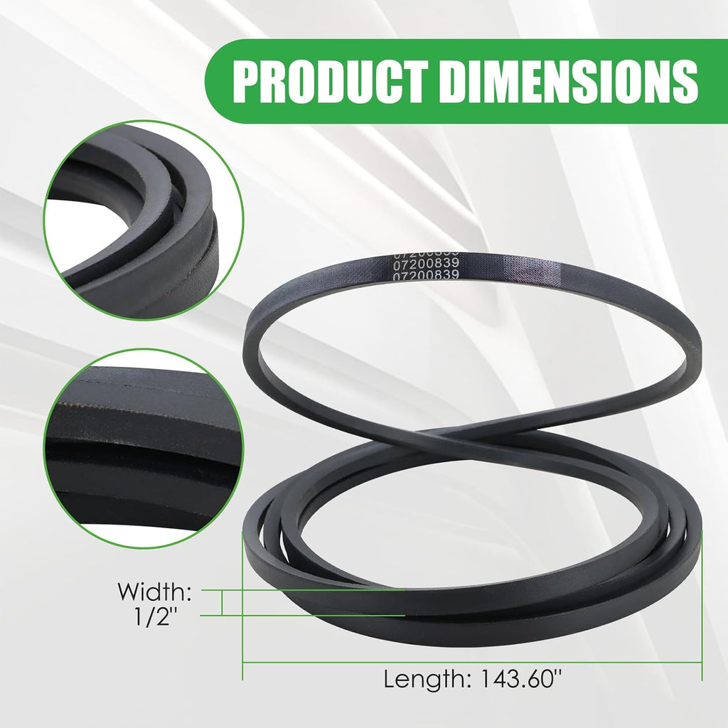07200839 Mower Deck Belt Fit for Ariens Edge 52 Zero Turn Lawn Mower - Durable & Easy Install (1/2" x 143.60")