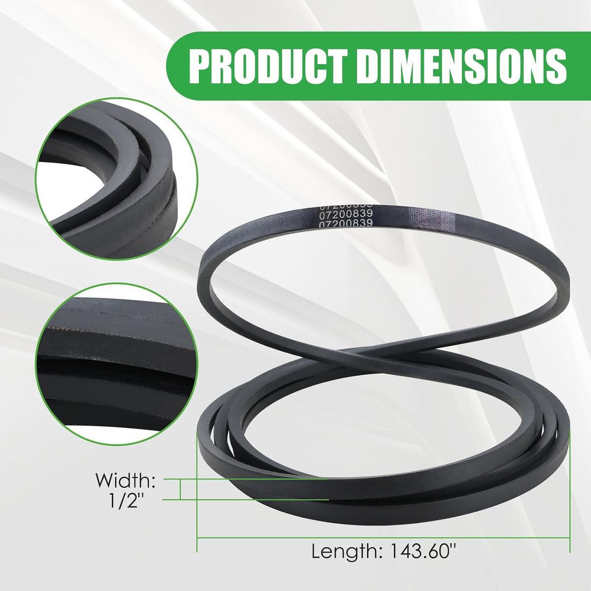 07200839 Mower Deck Belt Fit for Ariens Edge 52 Zero Turn Lawn Mower - Durable & Easy Install (1/2" x 143.60")