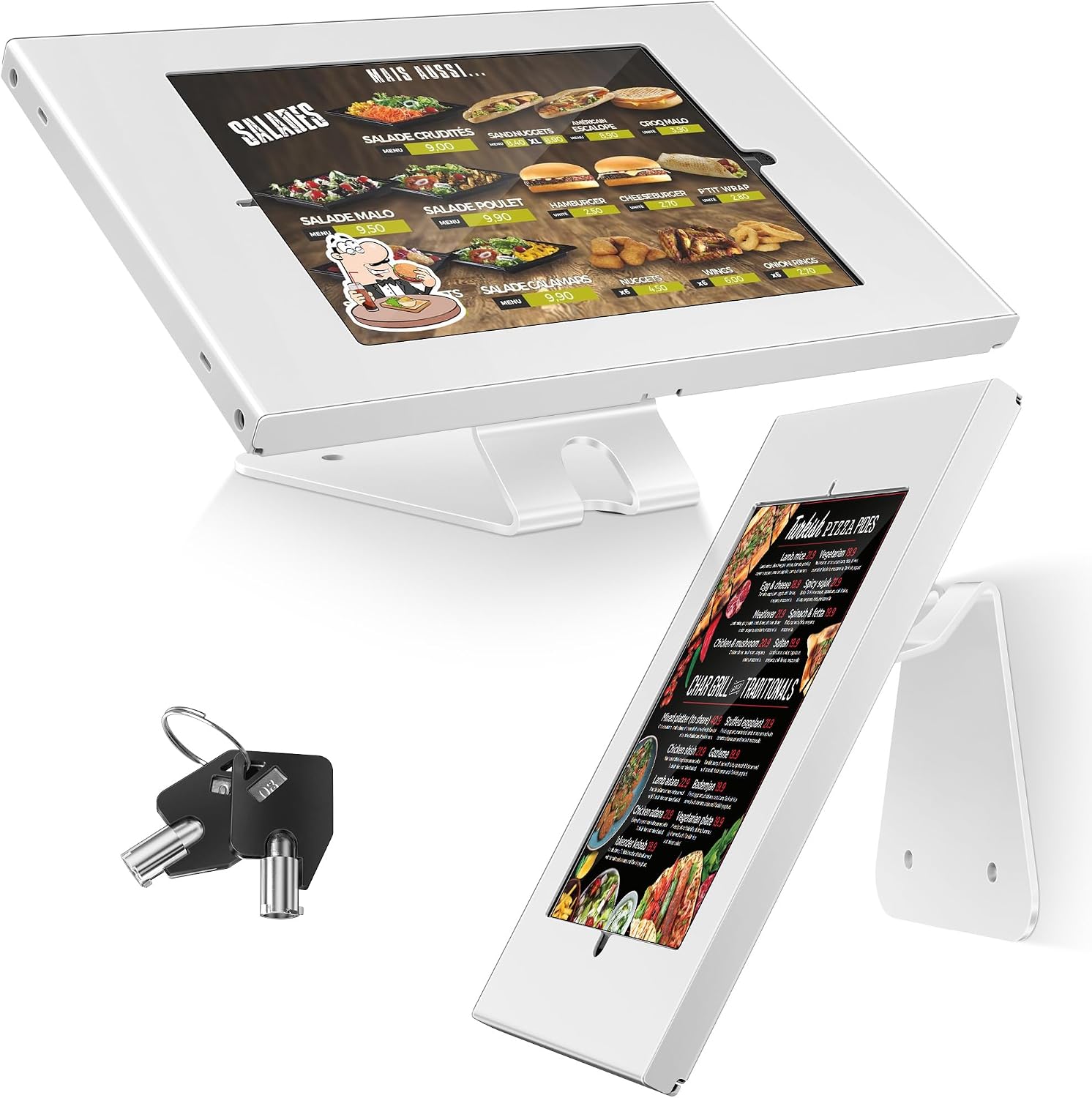 Anti-Theft Tablet Stand – iPad Locking & Security Stand, Countertop & Wall Mount POS Stand, 360° Swivel Kiosk Stand